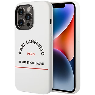 Lagerfeld для iPhone 14 Pro чехол Liquid silicone RSG logo Hard White/Orange (MagSafe)
