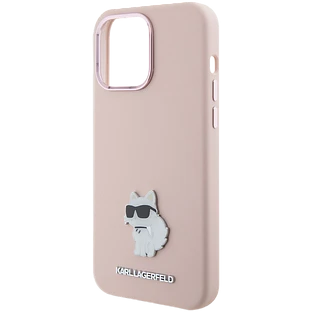 Lagerfeld для iPhone 15 Pro чехол Liquid silicone NFT Choupette metal pin Hard Pink