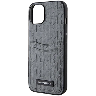 Lagerfeld для iPhone 14 чехол PU Saffiano Monogram with Cardslot Hard Silver