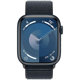 Apple Watch Series 9 GPS, 45 мм, корпус - темная ночь, спортивный нейлоновый ремешок черного цвета