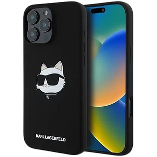 Lagerfeld для iPhone 16 Pro Max чехол Liquid Silicone NFT Choupette Head Hard Black (MagSafe)