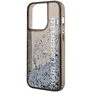 Lagerfeld для iPhone 14 Pro Max чехол Liquid Glitter Elongated logo Hard Translucent black
