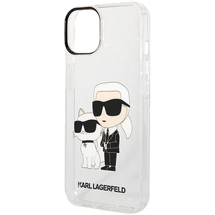 Lagerfeld для iPhone 15 чехол PC/TPU NFT Karl & Choupette Hard Glitter Transparent