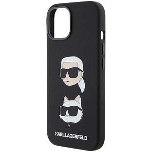 Lagerfeld для iPhone 15 чехол Liquid Silicone NFT Karl & Choupette heads Hard Black