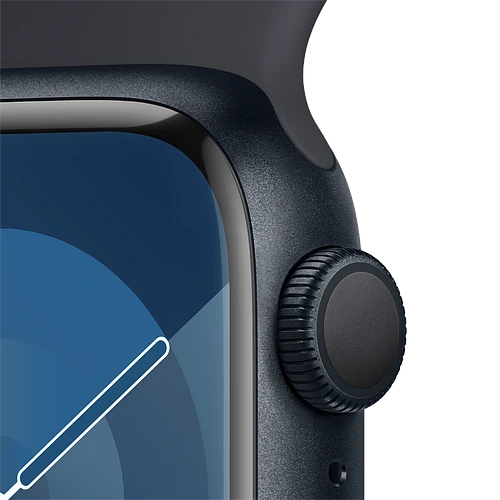 Apple Watch Series 9 GPS, 41 мм, корпус - темная ночь, спортивный силиконовый ремешок черного цвета M/L