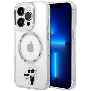 Чехол LAGERFELD PC/TPU NFT Karl & Choupette Metal ring Hard с MagSafe Прозрачный для iPhone 15 Pro