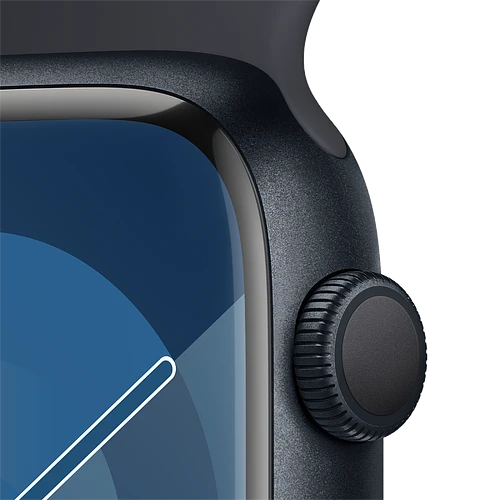 Apple Watch Series 9 GPS, 45 мм, корпус - темная ночь, спортивный силиконовый ремешок черного цвета S/M