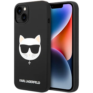 Lagerfeld для iPhone 14 чехол Liquid silicone Choupette Hard Black (MagSafe)