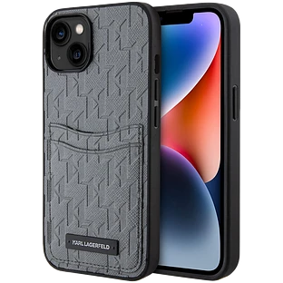 Lagerfeld для iPhone 14 чехол PU Saffiano Monogram with Cardslot Hard Silver