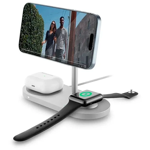 Беспроводное зарядное устройство uBear Stage Pro, 3-в-1, MagSafe совместимое, цвет: серебро