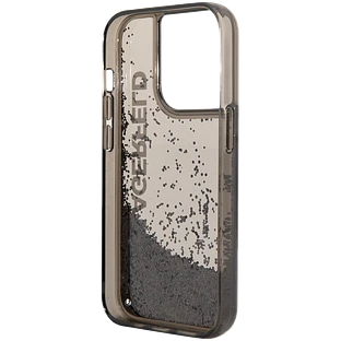 Lagerfeld для iPhone 14 Pro Max чехол Liquid Glitter Elongated logo Hard Translucent black