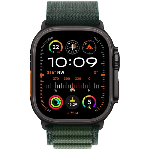 Apple Watch Ultra 2 2024 GPS + Cellular 49mm Black Titanium Case with Dark Green Alpine Loop - L