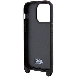 Lagerfeld для iPhone 15 Pro чехол Crossbody cardslot PU Saffiano Autograph Hard Black