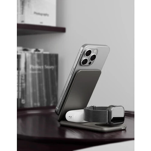 Беспроводное зарядное устройство VLP Alum Power Pro Qi2 для Apple, натуральный титан