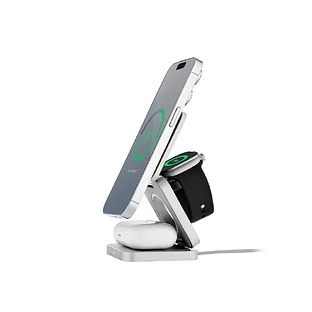 Беспроводное зарядное устройство uBear Balance Ultra, 3-в-1, с поддержкой MagSafe, Qi2, цвет: серебро 