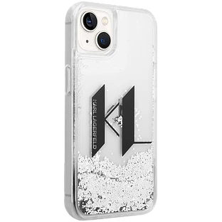 Чехол LAGERFELD Liquid Glitter Big KL logo Hard Серебристый для iPhone 13