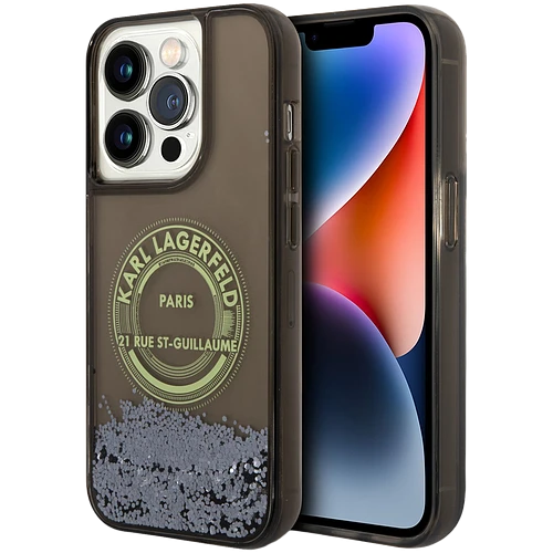 Lagerfeld для iPhone 14 Pro чехол Liquid Glitter RSG Round logo Hard Black