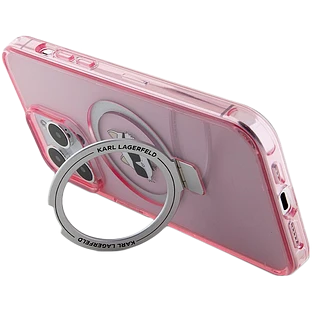 Lagerfeld для iPhone 15 Pro Max чехол PC/TPU + Ring stand NFT Choupette head Hard Pink (MagSafe)