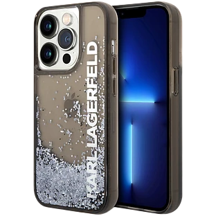 Lagerfeld для iPhone 14 Pro Max чехол Liquid Glitter Elongated logo Hard Translucent black