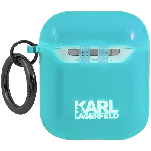 Чехол Lagerfeld для Airpods 1/2 TPU FLUO with ring Choupette Transp Blue