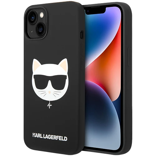 Lagerfeld для iPhone 14 чехол Liquid silicone Choupette Hard Black (MagSafe)