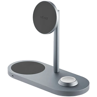 Беспроводное зарядное устройство uBear Stage Pro, 3-в-1, MagSafe совместимое, цвет: серый 