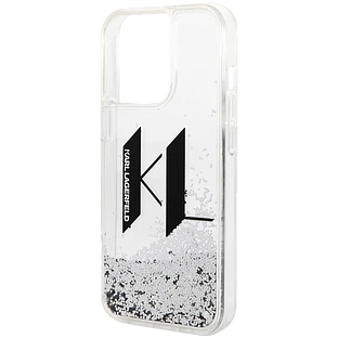 Lagerfeld для iPhone 14 Pro чехол Liquid Glitter Big KL logo Hard Silver