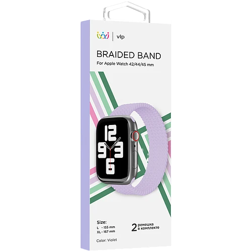 Ремешок нейлоновый плетёный  vlp  для Apple Watch 42/44/45  L/XL  2шт  фиолетовый