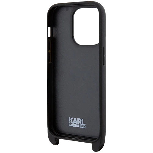 Lagerfeld для iPhone 15 Pro чехол Crossbody cardslot PU Saffiano Autograph Hard Black