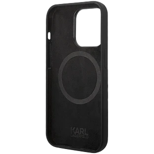 Lagerfeld для iPhone 14 Pro чехол Liquid silicone RSG logo Hard Black/Orange (MagSafe)