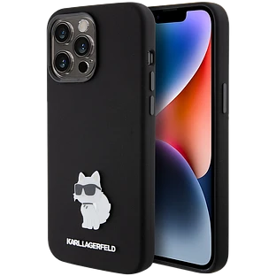 Чехол LAGERFELD Liquid silicone NFT Choupette metal pin Hard Чёрный для iPhone 15 Pro Max