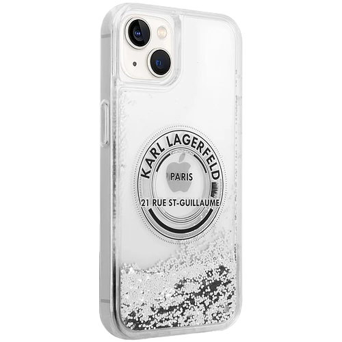 Чехол LAGERFELD Liquid Glitter RSG Round logo Hard Серебристый для iPhone 13