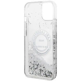 Чехол LAGERFELD Liquid Glitter RSG Round logo Hard Серебристый для iPhone 13