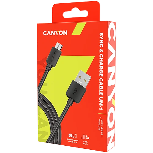 Кабель Canyon USB-A - microUSB, 1м, Черный
