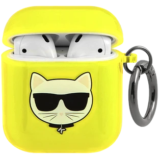 Чехол Lagerfeld для Airpods 1/2 TPU FLUO with ring Choupette Transp Yellow