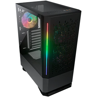 Корпус COUGAR GAMING Midi Tower,  ATX, 7 слотов, USB 2.0, Аудио разъем, USB 3.0, Защитное антивандальное закаленное стекло, Power Button, Reset Button, Светодиодный индикатор, PSU optional, Window, Поддержка системы жидкостного охлаждения, RGB LED, Вентил
