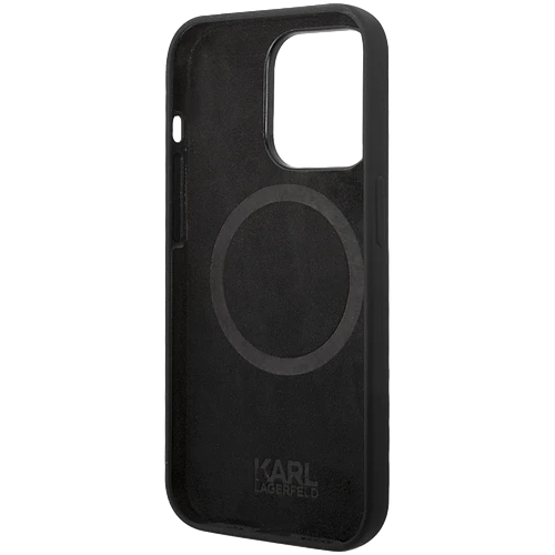 Lagerfeld для iPhone 14 Pro чехол Liquid silicone RSG logo Hard Black/Orange (MagSafe)