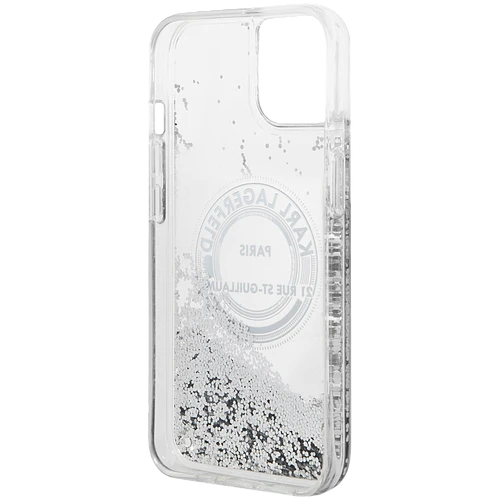 Чехол LAGERFELD Liquid Glitter RSG Round logo Hard Серебристый для iPhone 13