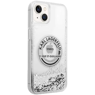 Чехол LAGERFELD Liquid Glitter RSG Round logo Hard Серебристый для iPhone 13