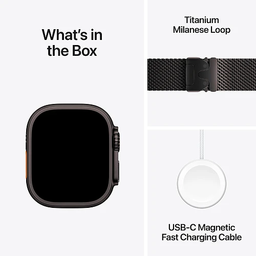 Apple Watch Ultra 2 2024 GPS + Cellular 49mm Black Titanium Case with Black Titanium Milanese Loop - S