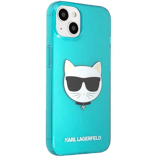 Чехол Lagerfeld для iPhone 13 mini TPU FLUO Choupette Hard Transp Blue