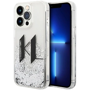 Lagerfeld для iPhone 14 Pro чехол Liquid Glitter Big KL logo Hard Silver