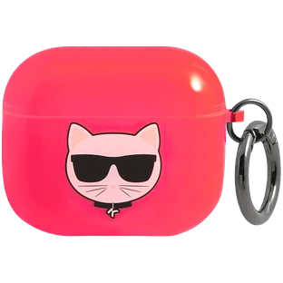 Чехол Lagerfeld для Airpods 3 TPU FLUO with ring Choupette Transp Pink