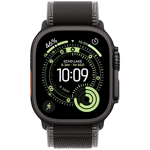 Apple Watch Ultra 3, GPS + Cellular, 49mm, Black Titanium Case with Black/Charcoal Trail Loop - S/M