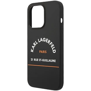 Lagerfeld для iPhone 14 Pro чехол Liquid silicone RSG logo Hard Black/Orange (MagSafe)