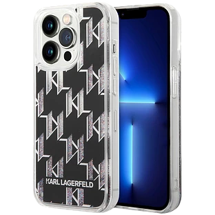 Lagerfeld для iPhone 14 Pro чехол Liquid Glitter Monogram Hard Black