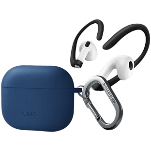 Чехол Uniq для Airpods 3 NEXO Liquid silicone +carabin +Sports ear hooks Blue