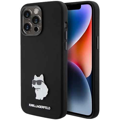 Чехол LAGERFELD Liquid silicone NFT Choupette metal pin Hard Чёрный для iPhone 15 Pro Max