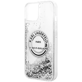 Чехол LAGERFELD Liquid Glitter RSG Round logo Hard Серебристый для iPhone 13