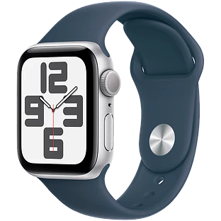 Apple Watch SE 2 (2023) GPS 40mm Silver Aluminum Case with Storm Blue Sport Band - M/L